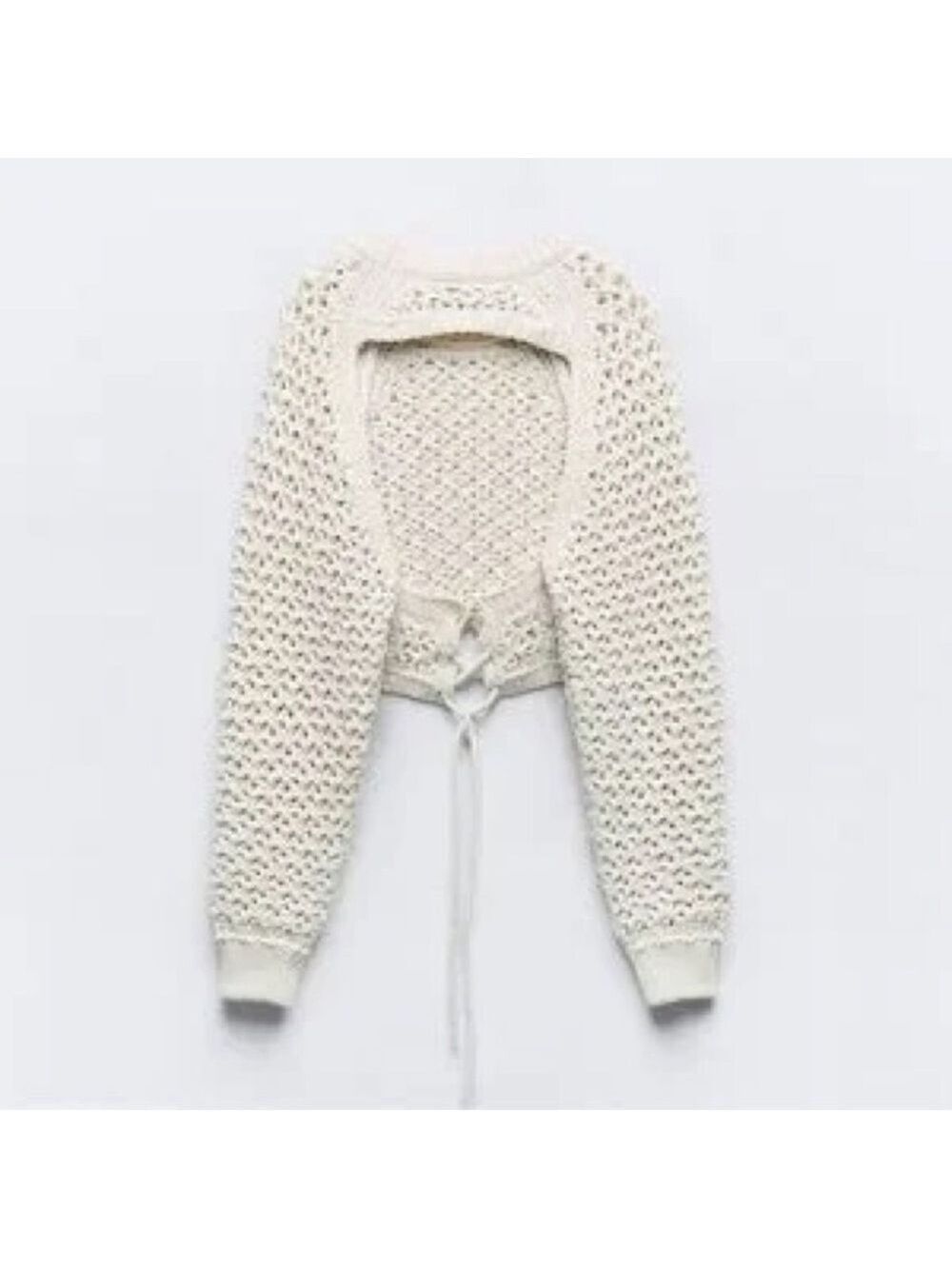 ZARA OPEN BACK White CROPPED SWEATER SZ MEDIUM - Picture 4 of 11